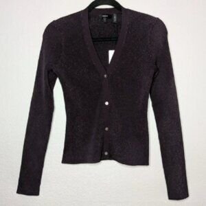Theory Womens Purple Merlot Shimmer Compact Crepe Plaited Cardigan P 0 NWT